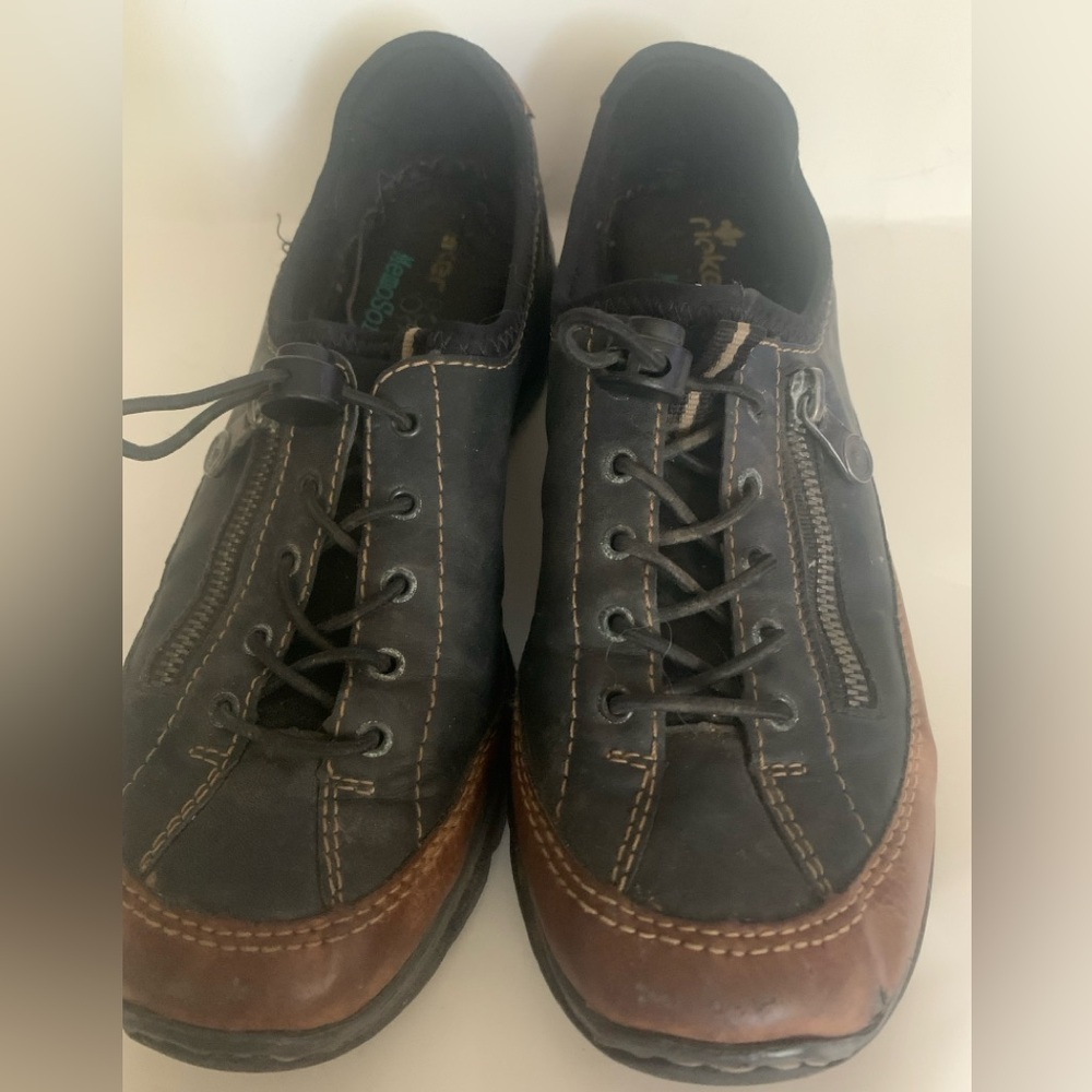 Rieker Black and Brown Oxfords with Sporty Design